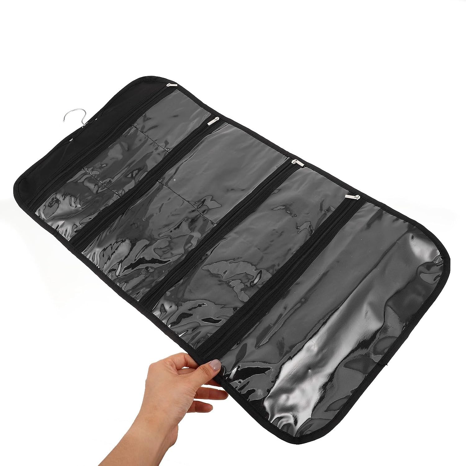 Kisangel Travel Jewelry Organizer Bag with Multi Pocket Design, Foldable Oxford Cloth Hanging Jewelry Storage for Bracelets and Rings, Compact and Knot Resistant, for Business Trips
