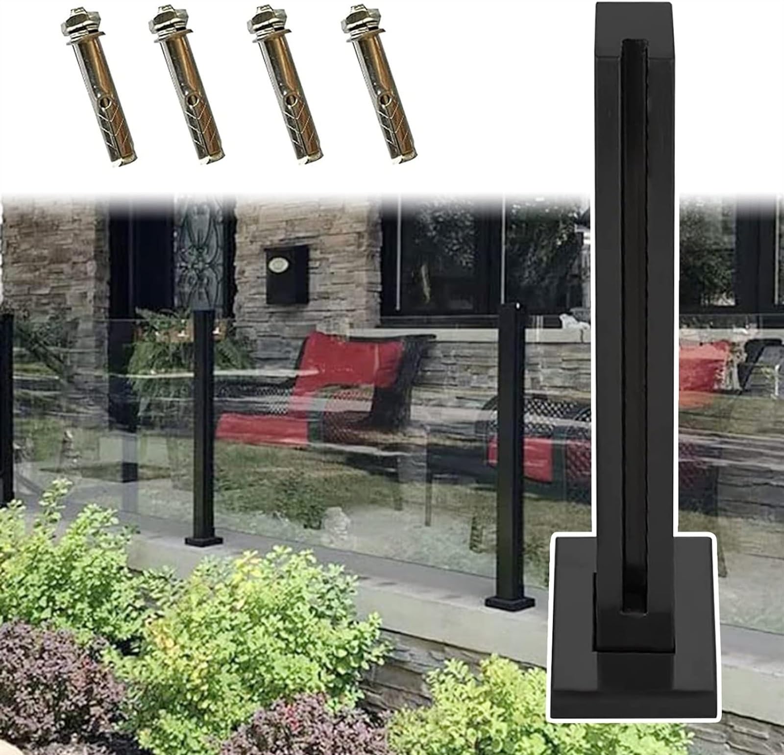 Garde-corps en verre poteau noir carré 105cm de balustrade pour sol