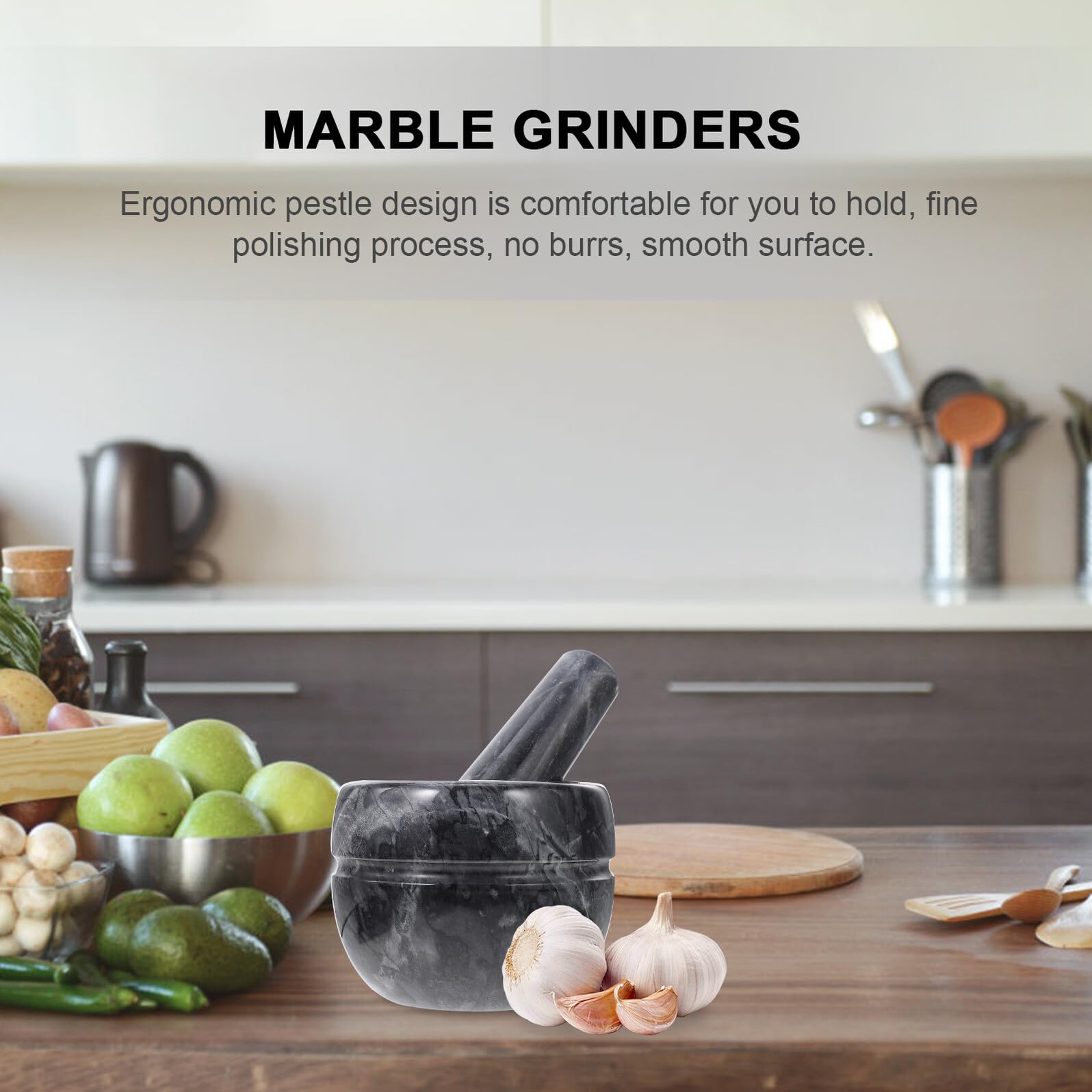 Cabilock Marble Knoblauchstampfer Küchenhelfer Schwarz Ergonomisch Küchen Gadget zum Frischen Zerkleinern von Knoblauchpaste und Gewürzen