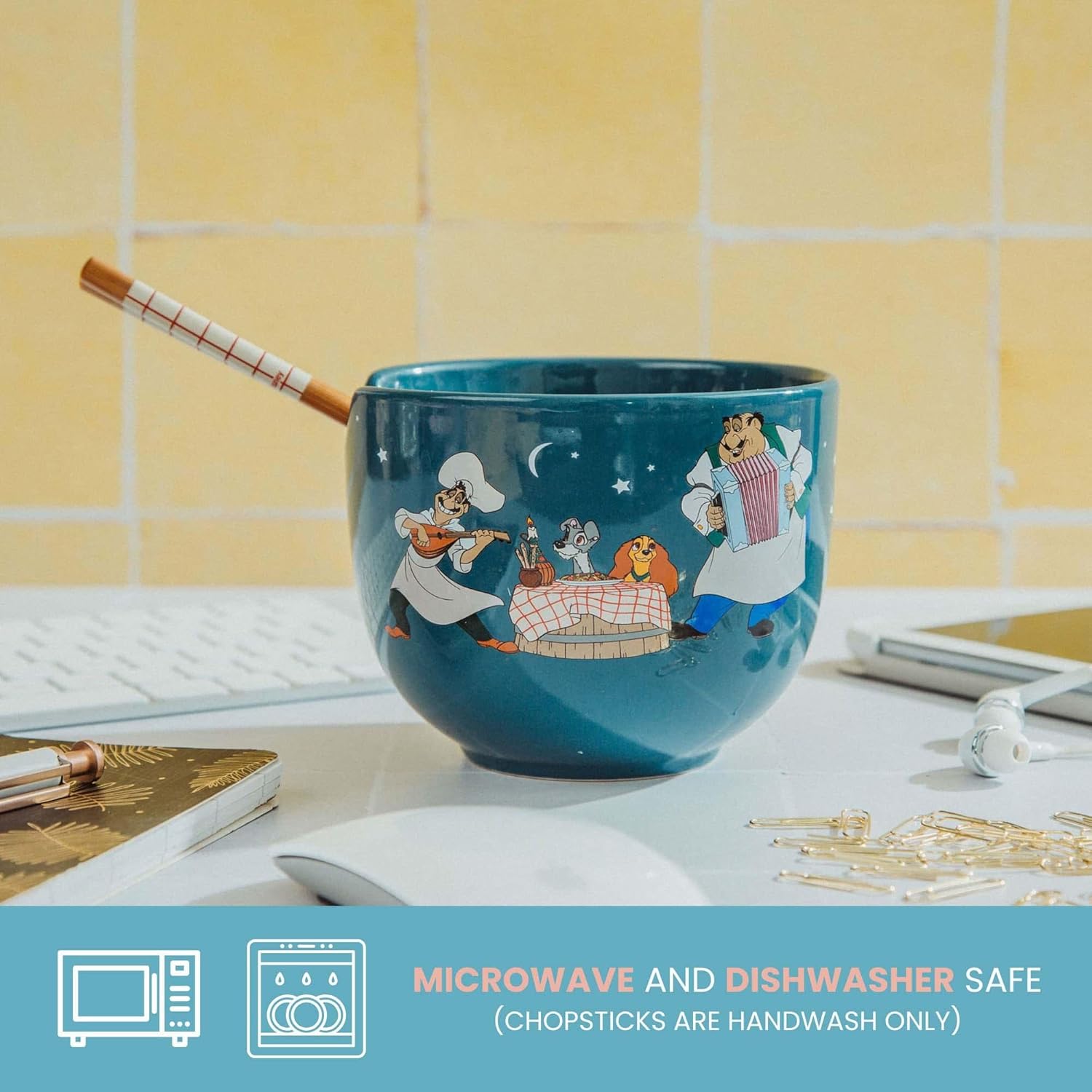 Disney Lady And The Tramp Serenade Ceramic Ramen Dinnerware Set | Includes 20-Ounce Noodle Bowl and Wooden Chopsticks - Image 8