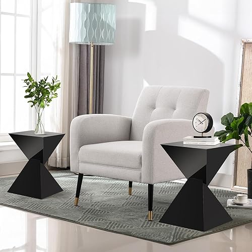 Miniatura 7 de BECHAEO Mesa auxiliar de acrílico negro de 12.6 pulgadas, diseño irregular ligero, mesa auxiliar moderna para espacios pequeños, mesita de noche