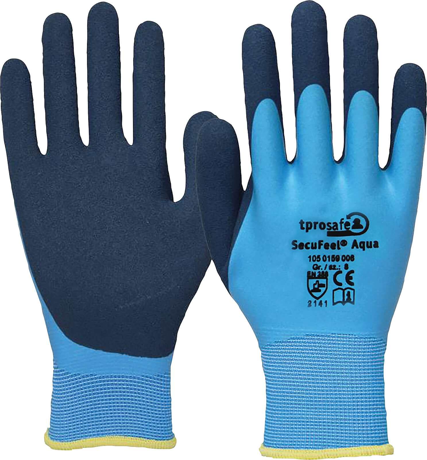 SecuFeel Aqua 12 Paar Arbeitshandschuhe Gr. 11 | Wasserdicht | Nassgriff Feinstrickhandschuhe mit doppelter Latexbeschichtung für Gartenbau, Gerüstbau und Landwirtschaft | CAT II