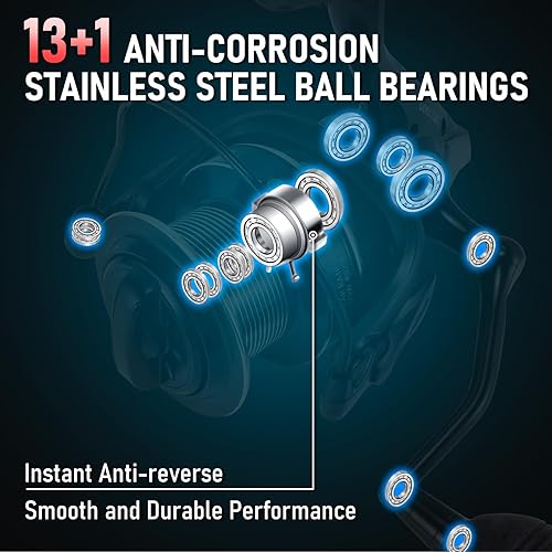 Miniatura 3 de Alwonder Carrete giratorio de agua salada 1000011000 carrete de pesca de surf grafito 13+1 acero inoxidable BBS 35LB Max Drag Heavy Duty Surf