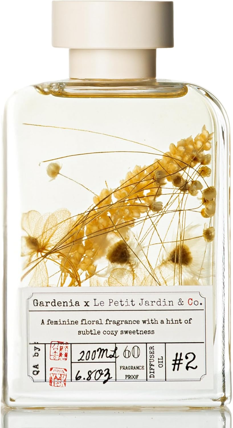 Le Petit Jardin & Co. Reed Diffuser Gift Set with Flower Stick Fragrance Oil 200ml 6.7oz Home Office Desk Bathroom Decor (Rainforest Jasmine)