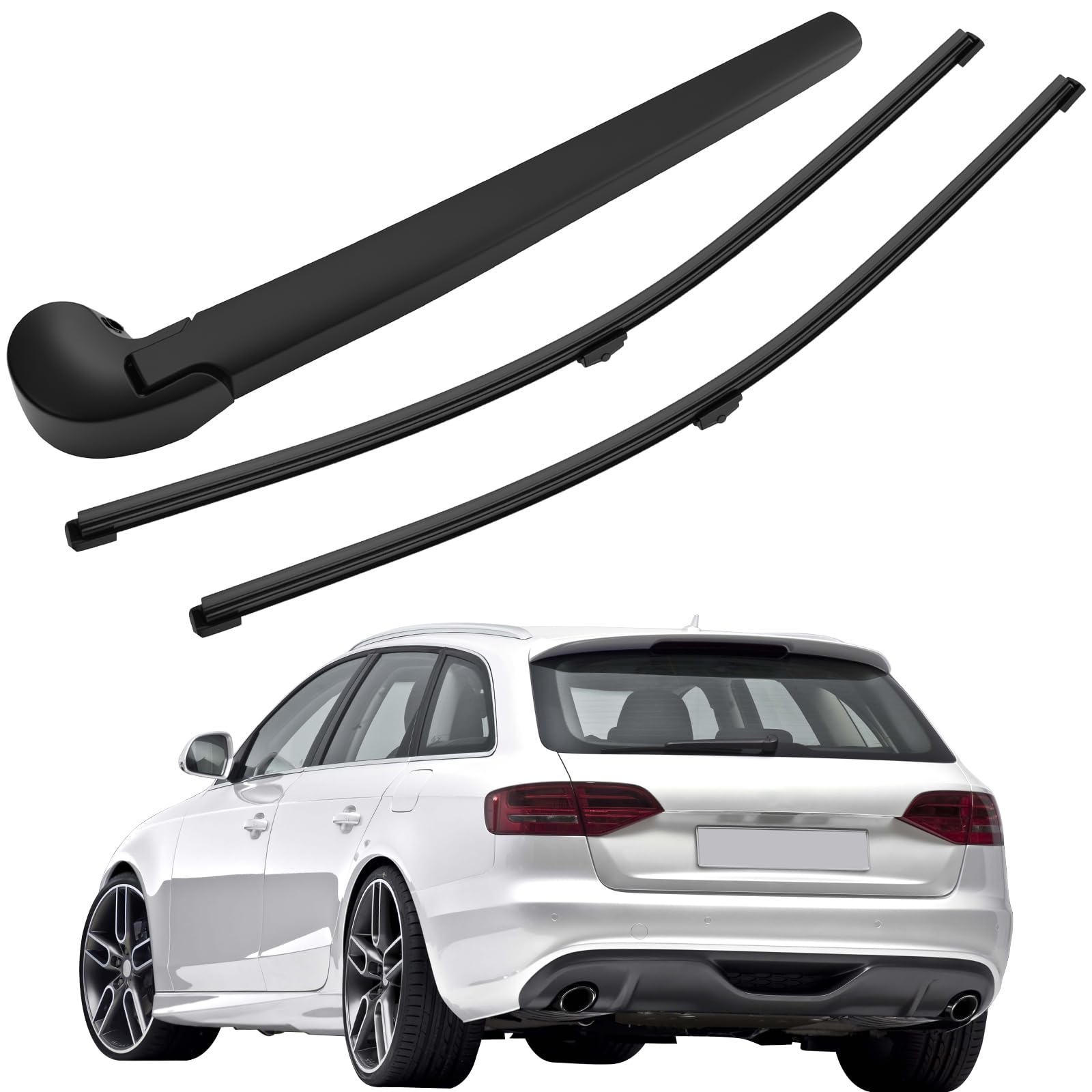 LbsAMP Scheibenwischer Hinten Set Kompatibel für Audi A4 B8 2008-2013 | 2 Stück Auto Heckscheibenwischer und 1 Stück Heckscheibenwischerarm Ersatz Wischerblatt Wischerarm Heckwischerarm Hinten