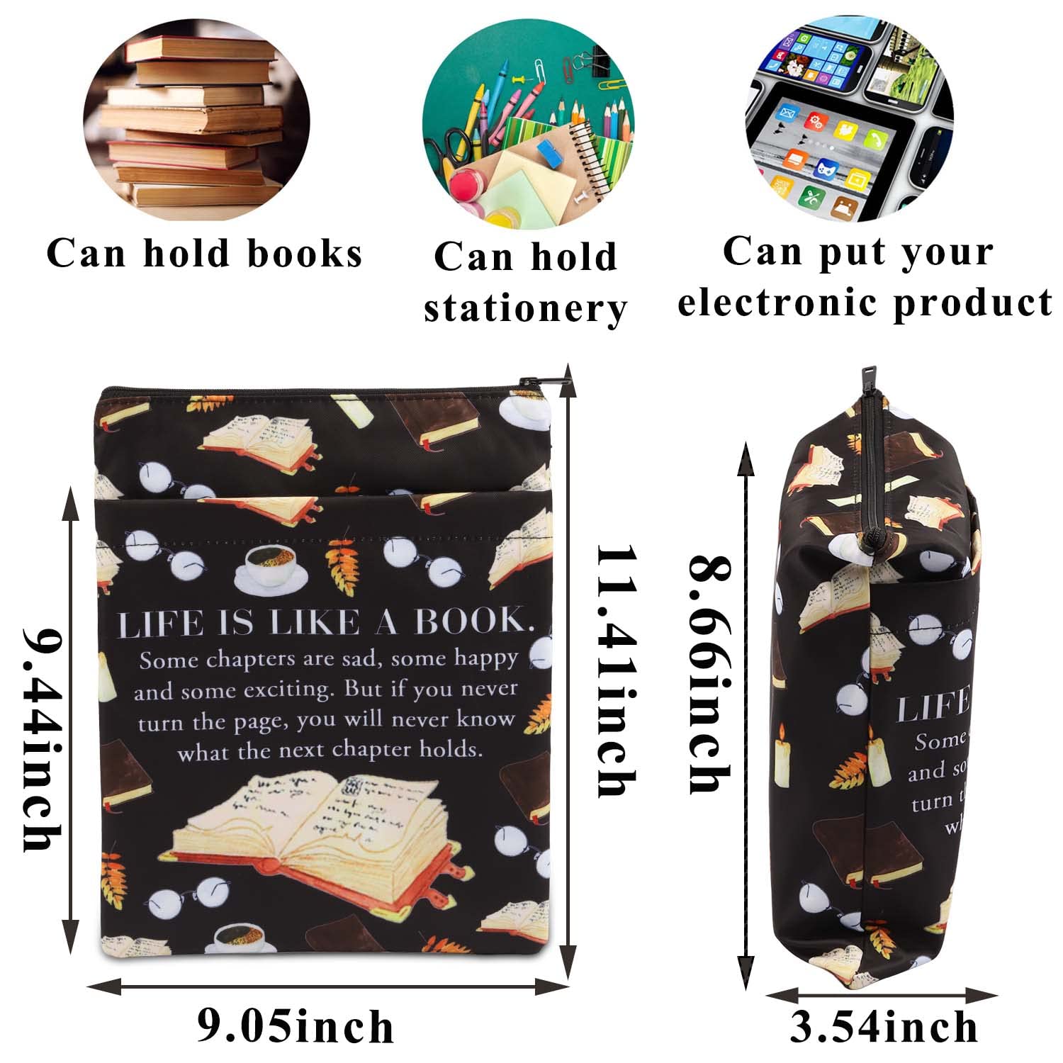 PLITI Book Lover Sleeve - Bookworm Gift, Club Inspirational Quote Protector, Literature for Reader (Life Like BSblU) - Image 2