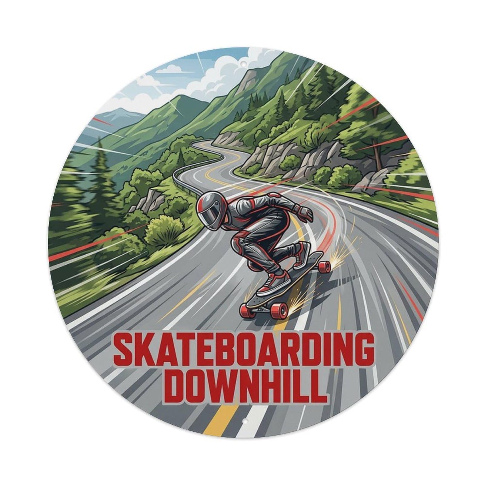 Vintage Skateboarding Downhill Extreme Sports Vintage Metal Tin Sign Plaque Wall Decor for Cafe, Club Bar, Office, Garden Metal Poster 8x8Inch