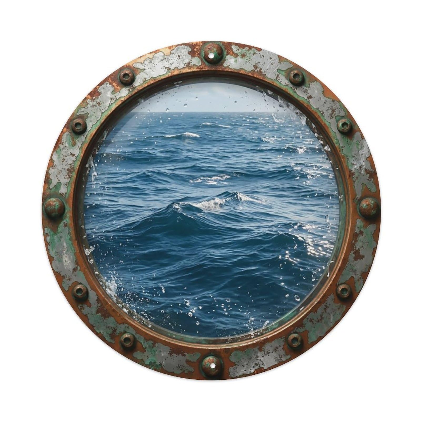 Vintage Porthole Undulating Swells Nautical Window View Metal Tin Sign