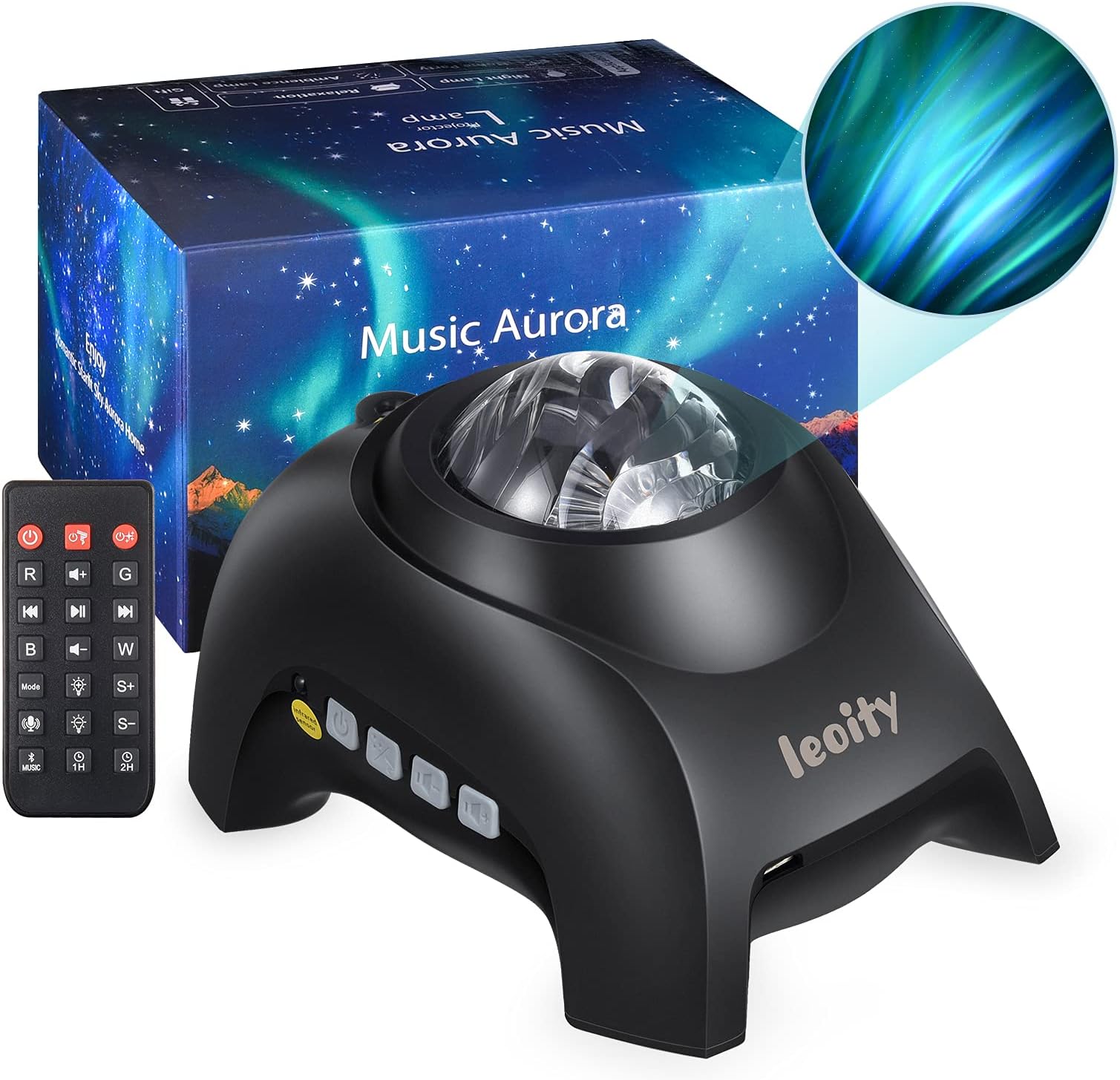 Star Projector for Bedroom, Aurora Lamp with Remote Control; 3-in-1 Night Light Projector with Bluetooth Speaker, Built-in White Noise and Timer Functions for Both Kids and Adults - Black