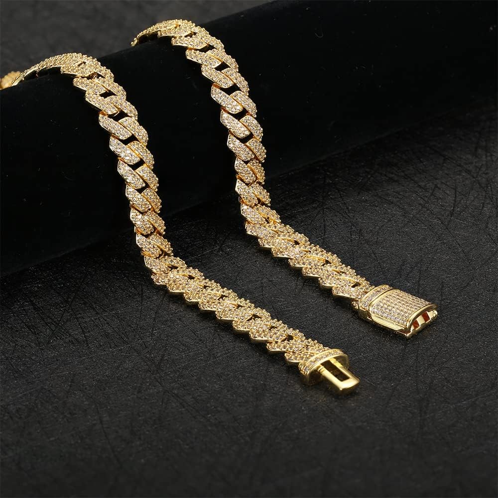 10mm Miami Cuban Link Chain Necklace Full Iced Out Bling 5A CZ Diamonds Choker Hip Hop Jewelry Gifts for Men Women 18K Gold Plated 18inch - Image 4