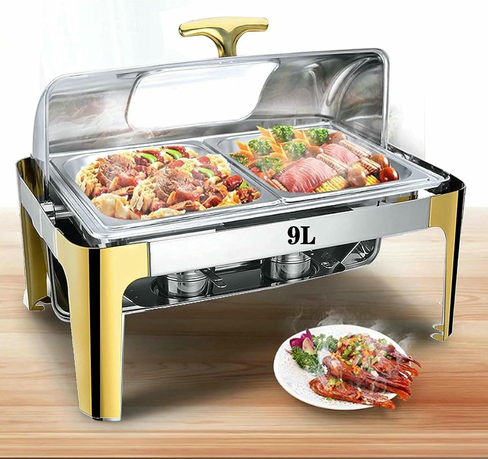 Chauffe-plat de buffet 9L à couvercle hermétique et plateaux modulables en inox