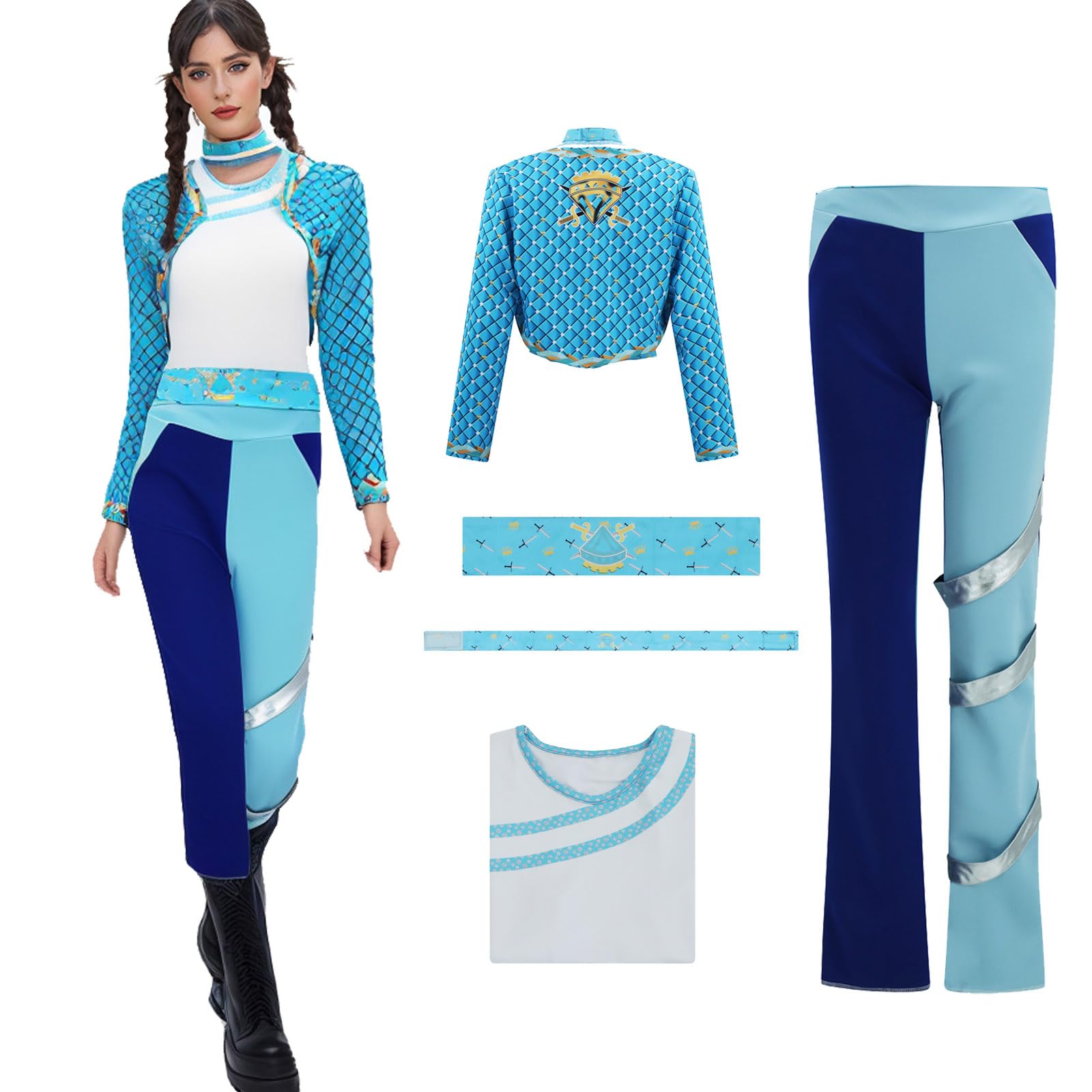 AYYOHON Rise of Red Costume Adult Charming Costume Dress Women Blue Jacket Top Pant Set Halloween Princess Cosplay Outfit 2XL
