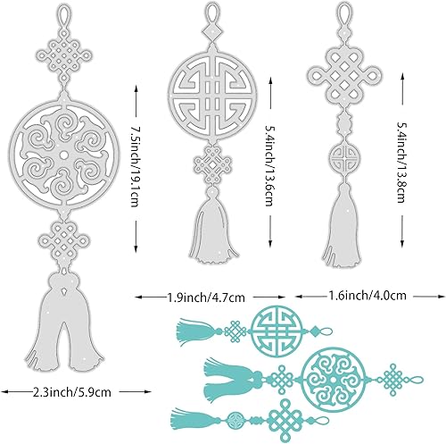 Miniatura 2 de BENECREAT Troqueles de corte de borlas orientales de 3 estilos, plantillas de nudo chino para manualidades, álbumes de recortes, grabados en