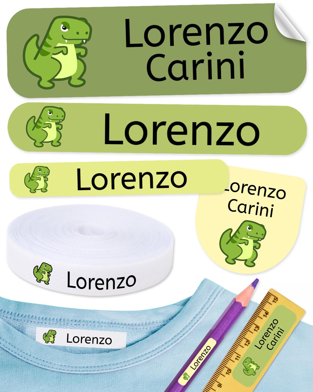 310 Custom Name Labels with Icon. 200 Eco-Friendly Iron-On Fabric Labels + 110 Waterproof Stickers for School, Daycare & Nursing Home โ image 1