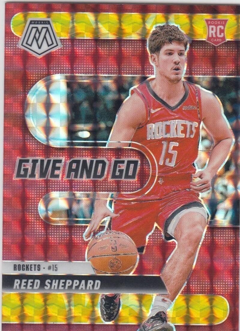 Basketball Trading Card 2024-25 Panini Mosaic Give and Go Mosaic Reactive Yellow #7 Reed Sheppard EX/NM 42/99 Rockets