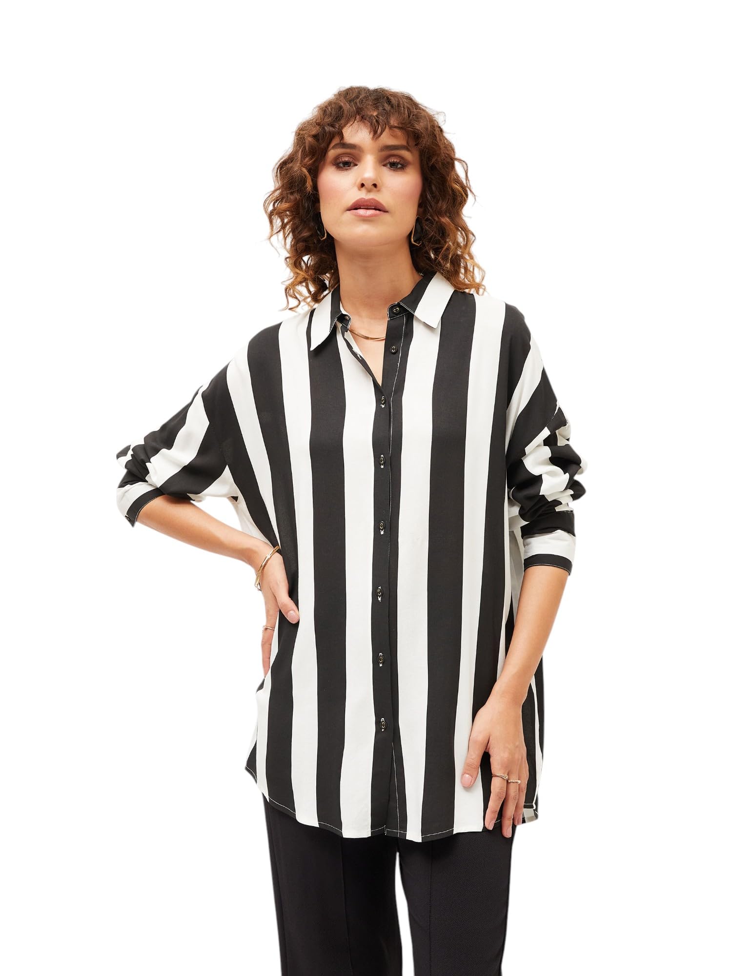 sassafras Black & White Striped Oversize Shirt-picture-55