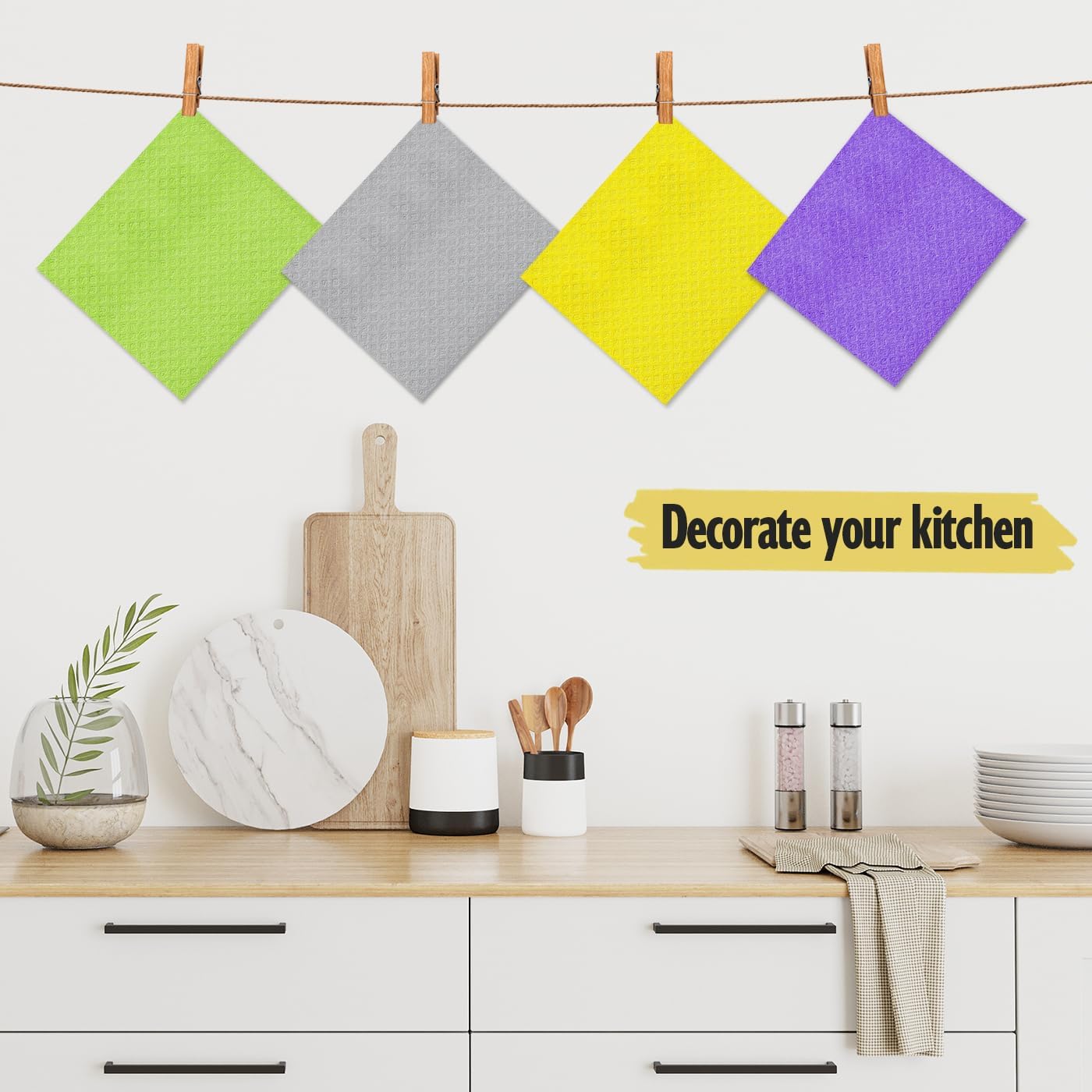 Swedish Dishcloths for Kitchen | 10 Pack Absorbent Cellulose Sponge Cloths Washable | Non-Scratch Reusable Paper Towels Quick Drying Cleaning Rag - Grey - Image 2