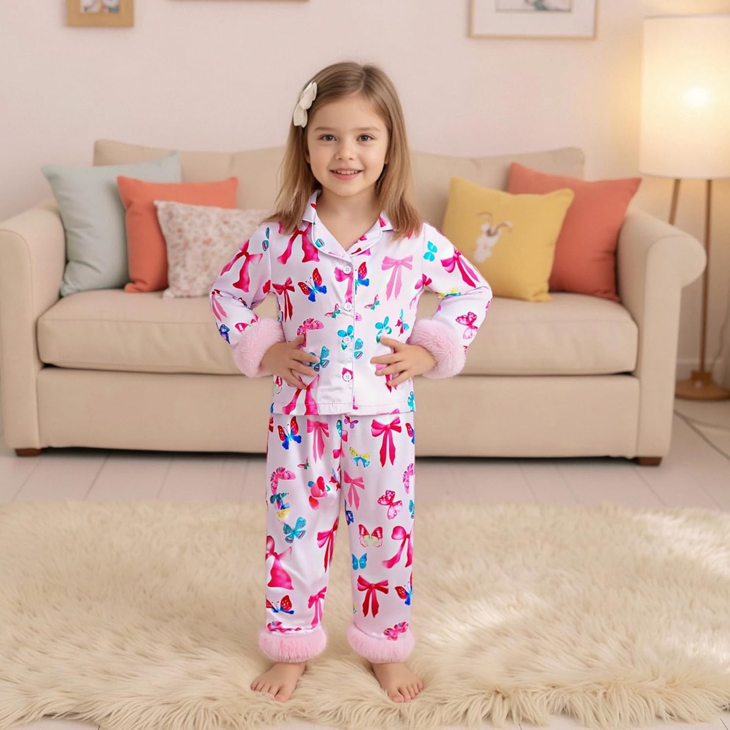 Kuriozud Birthday Girl Pajamas Silk Stain Pjs Shirt Top +Pant 2Piece Set Birthday Toddler Kids Little Girl Nightgown Gift - Image 3