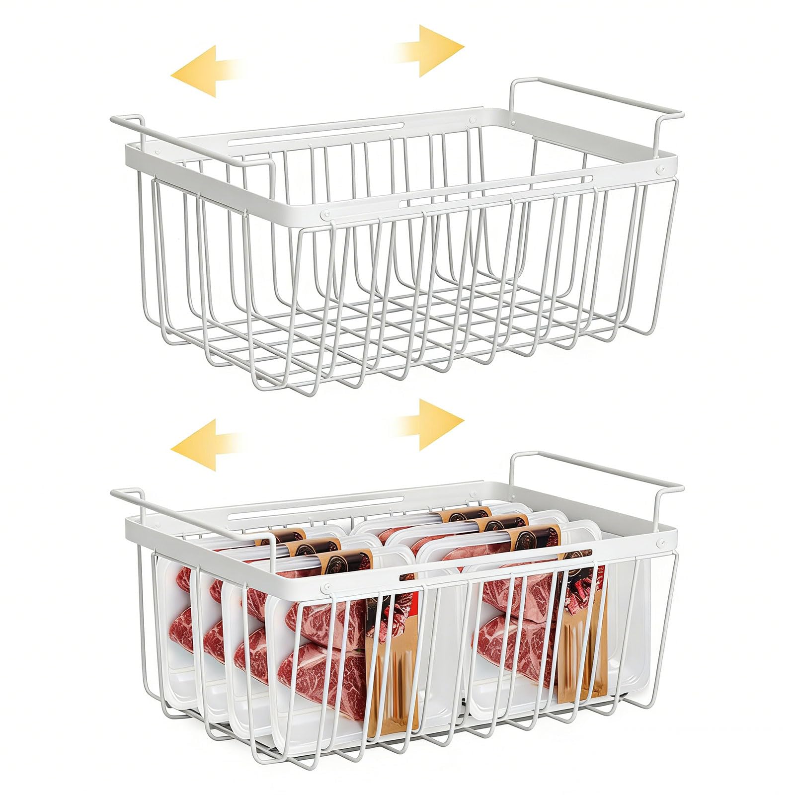 BigKing Organizer für Gefrierschrank, erweiterbar, Länge verstellbar 39-59,5 cm, Korb aus Metalldraht, platzsparender Aufbewahrungskorb (Weiß)