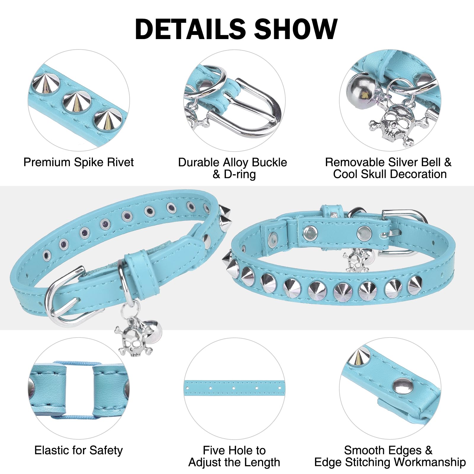DILLYBUD Leather Cat Collars for Boy Girl Cats with Bell and Safety Elastic Belt - Image 2