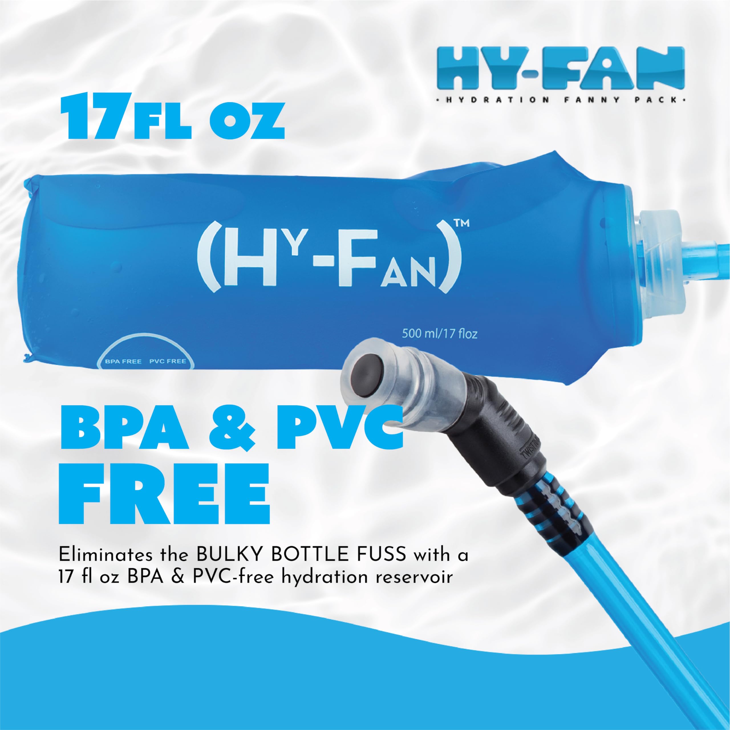 HY-FAN Hydration Fanny Pack z pęcherzem, 480 ml bez BPA, konstrukcja bez użycia rąk, bezpieczne kieszenie, idealna do atletycznych aktywności na świeżym powietrzu, podróży i nie tylko, dostępna w 6