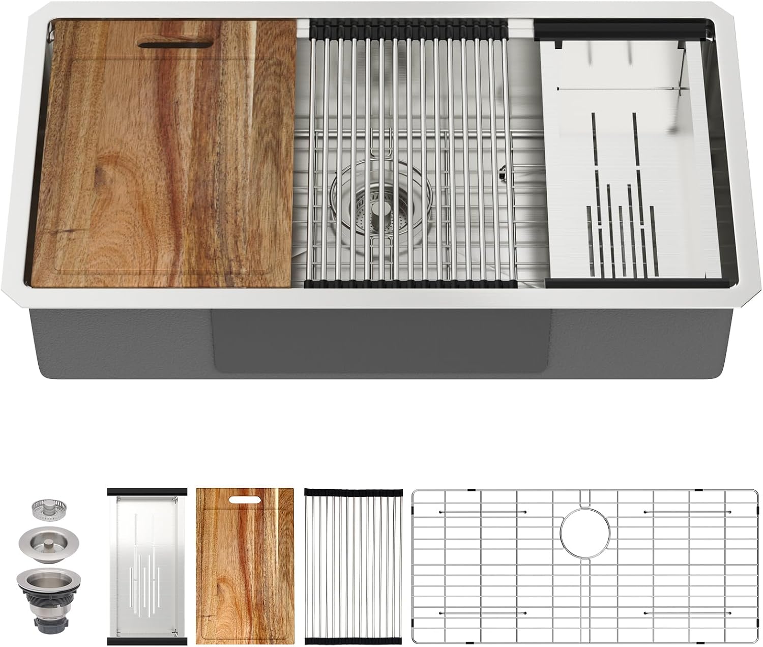 33 Inch Undermount Kitchen Sink 33x18 Inch Workstation Undermount Sink Stainless Steel 16 Gauge 8 In Deep Single Bowl Under Counter with Accessories