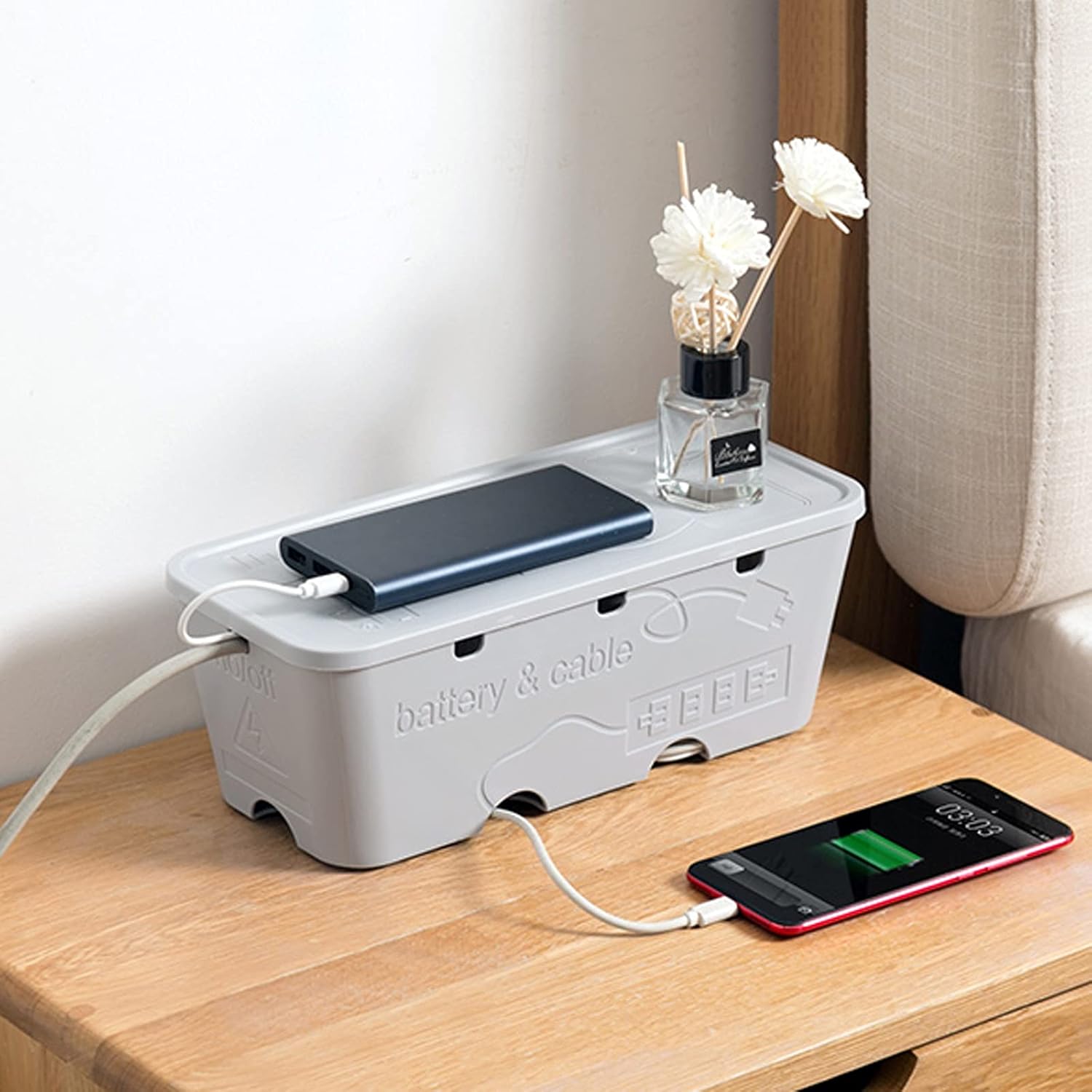 Cable Management Box Simple Power Strip Storage Box Desktop Wire Management Socket Case Safety Tidy Organizer for Wires Cables Extension Sockets Chargers and Plugs Cable Cords Organizer Boxes