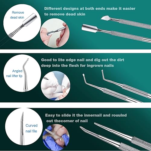 Miniatura 3 de 6 herramientas de uñas encarnadas, lima y levantadores de uñas de los pies, kit de herramientas profesionales de eliminación de uñas de acero