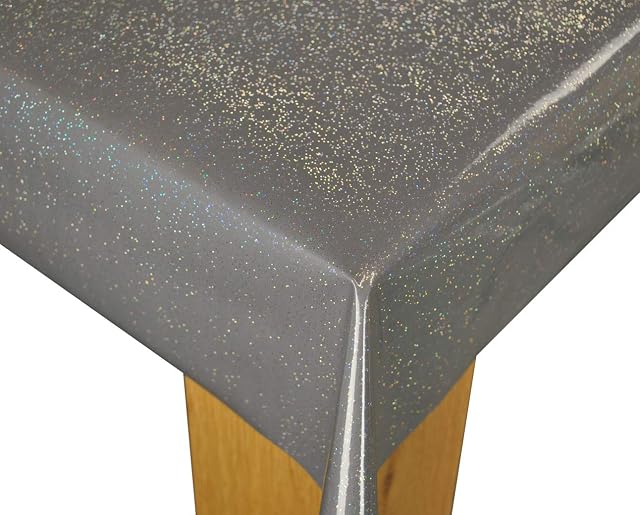 Karina Home Glittery Glitter Slate Grey Wipe Clean Tablecloth Vinyl PVC (Slate, 200cm x 137cm)