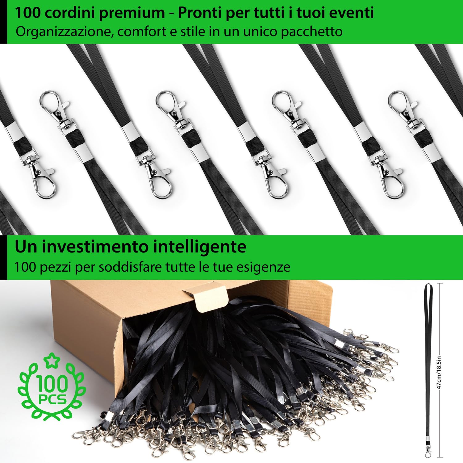 Laccetti Porta Badge Nero x100 Lanyard Clip Card Holder Id Keychain
