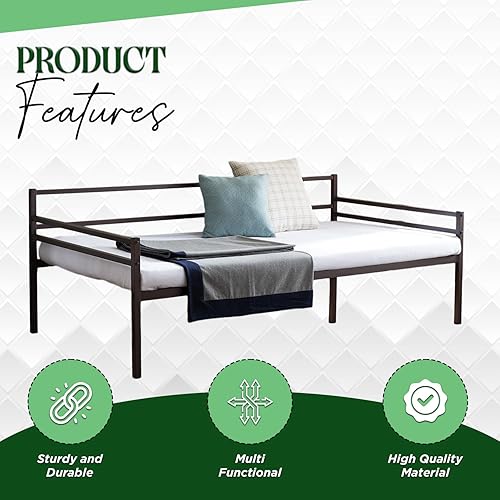 Miniatura 3 de Kings Brand Furniture - Moderno marco de cama de metal tamaño individual con soporte de listones de metal, acabado de bronce