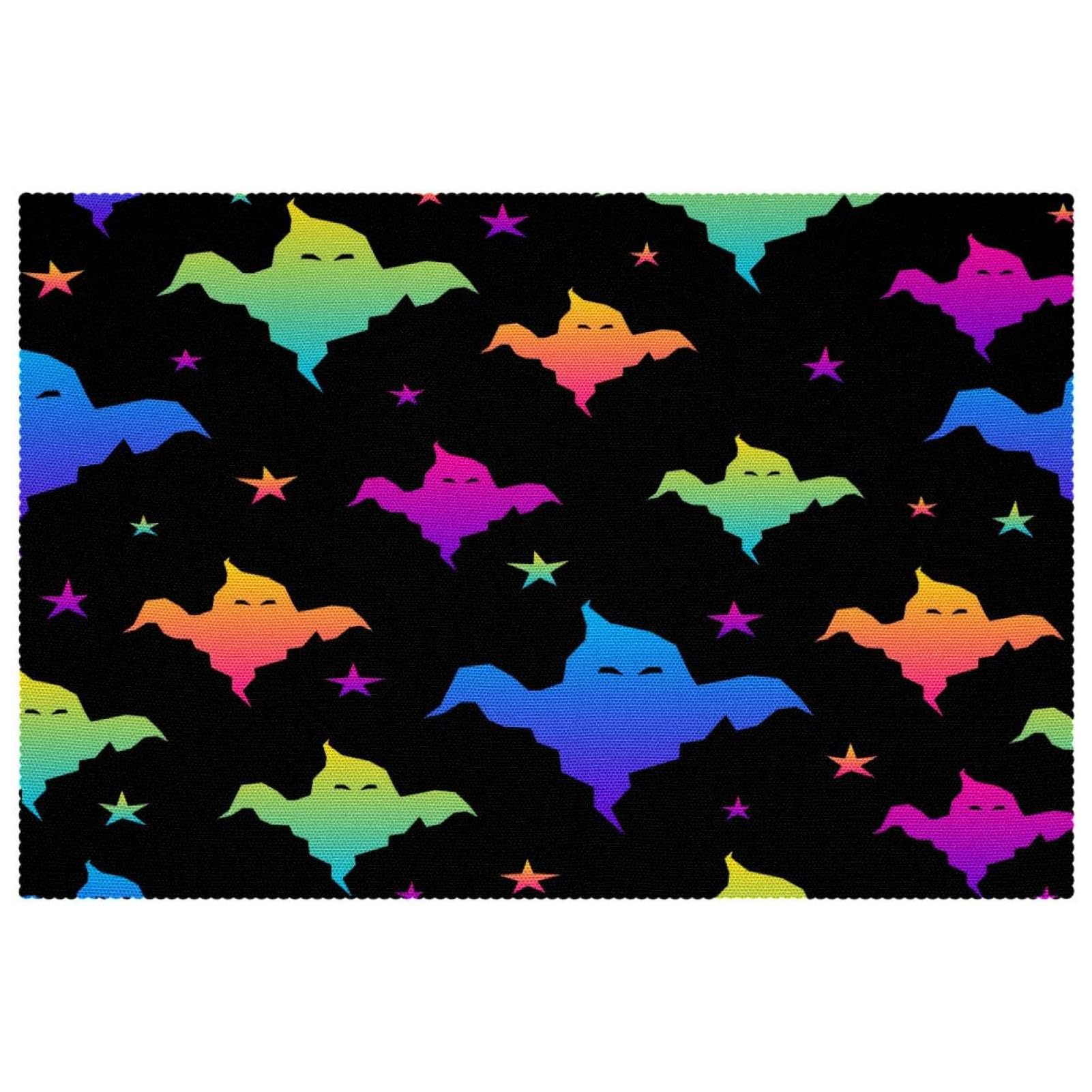 Tapis de table arc-en-ciel Halloween résistants en lot de 6 pour salle à manger