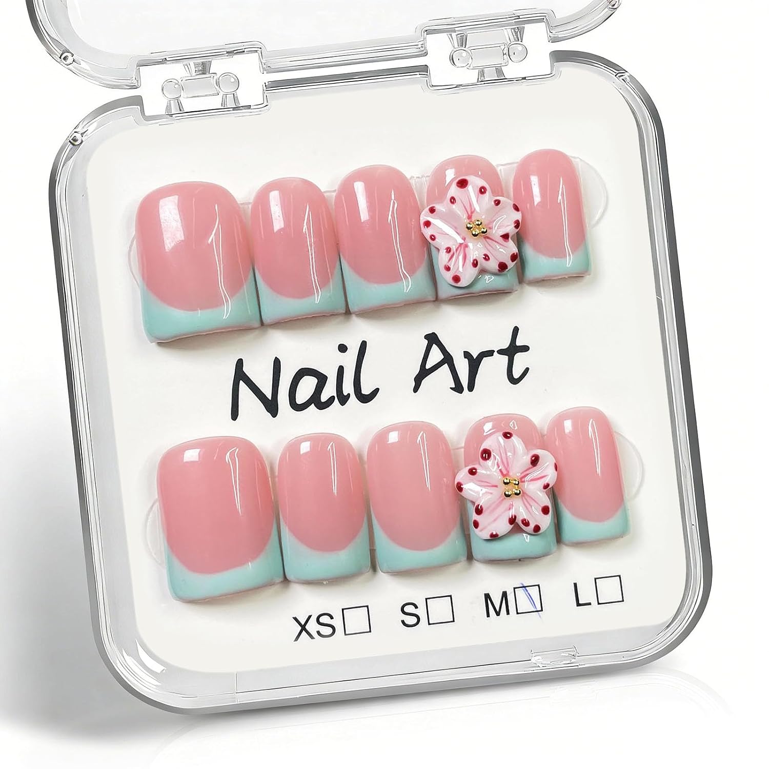 Handmade Press on Nails - Light Green French Tip Design
