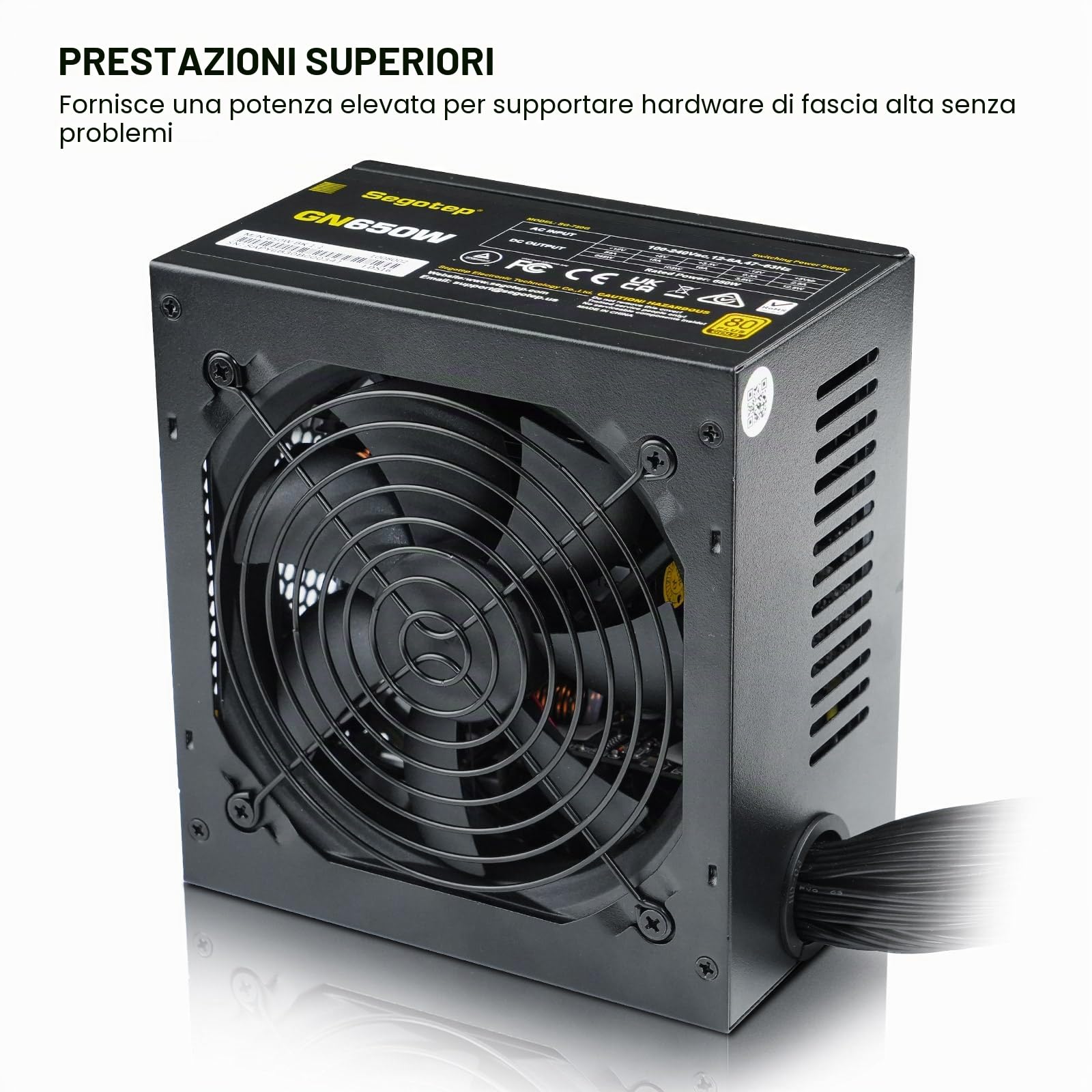 Segotep Alimentatore ATX Gold 80 Plus GN-650 da 650 W, 6+2 pin, PFC, RoHS, ventola silenziosa 120 mm, nero