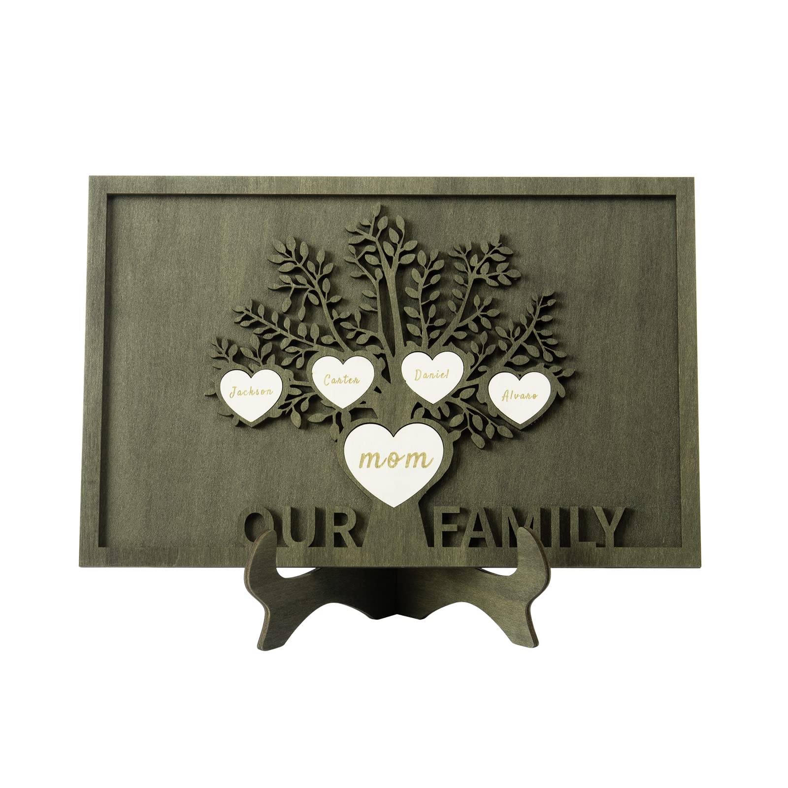 Personalized Gifts for Mom Family Name Sign Custom Wood Sign Family Tree Frame Customized with 2-9 Names Wood Plaques Decor for Mothers Day Gifts from Daughter (5 Names, Style 3)