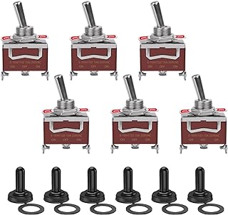 6 Pack Toggle Switch, 3 Pin 12V DC 30A/250V AC 15A, Heavy Duty SPDT ON Off ON Switch, Marine Waterproof Toggle Switch with Boot Cap Cover, for Cars Trucks, Racing Cars, Boats