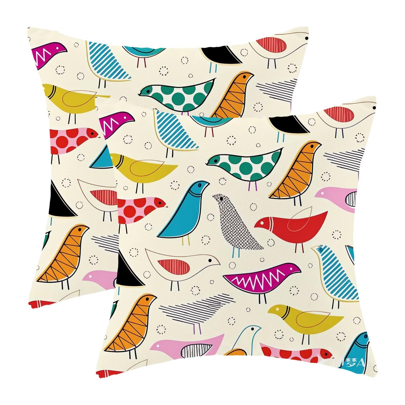 ZHOUYETAK Colorful Bird Pillow Covers 18x18 Inch Set of 2, Abstract Art Outdoor Decorative Midcentury Modern Throw Pillows Simple Bird Couch Cushion