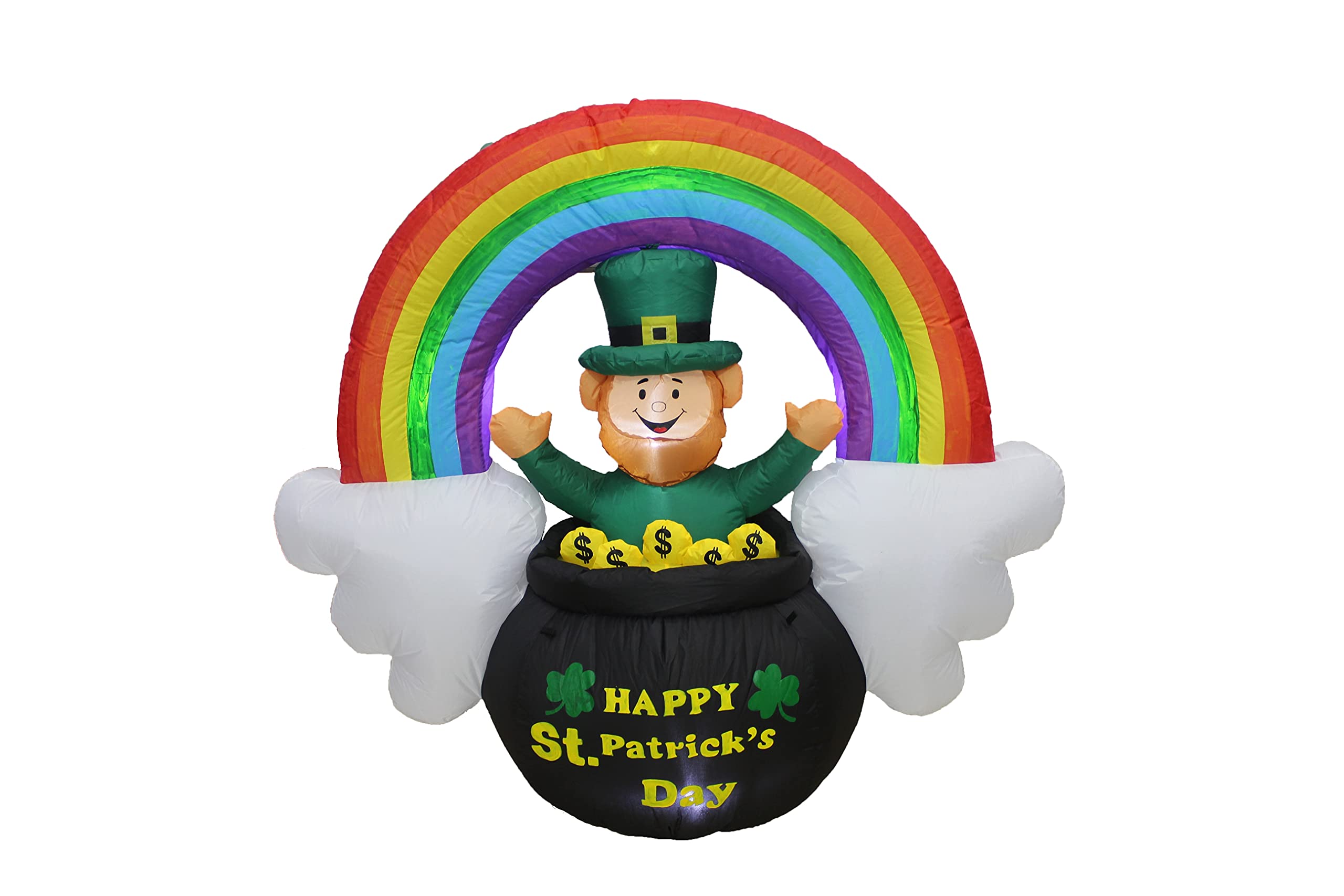 BZB Goods4 Foot Tall Saint Patrick's Day Inflatable Green Leprechaun in Pot of Gold with Rainbow and Cloud Pre-Lit LED Lights Indoor Outdoor Lawn Yard Holiday Decoration Blow up Home Garden Decor