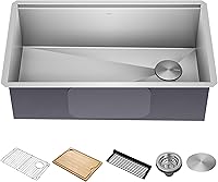 Kraus Kore KWU110-32 32-Inch Undermount Workstation Stainless Steel Sink - 16 Gauge Single Bowl with Cutting Board & Accessories