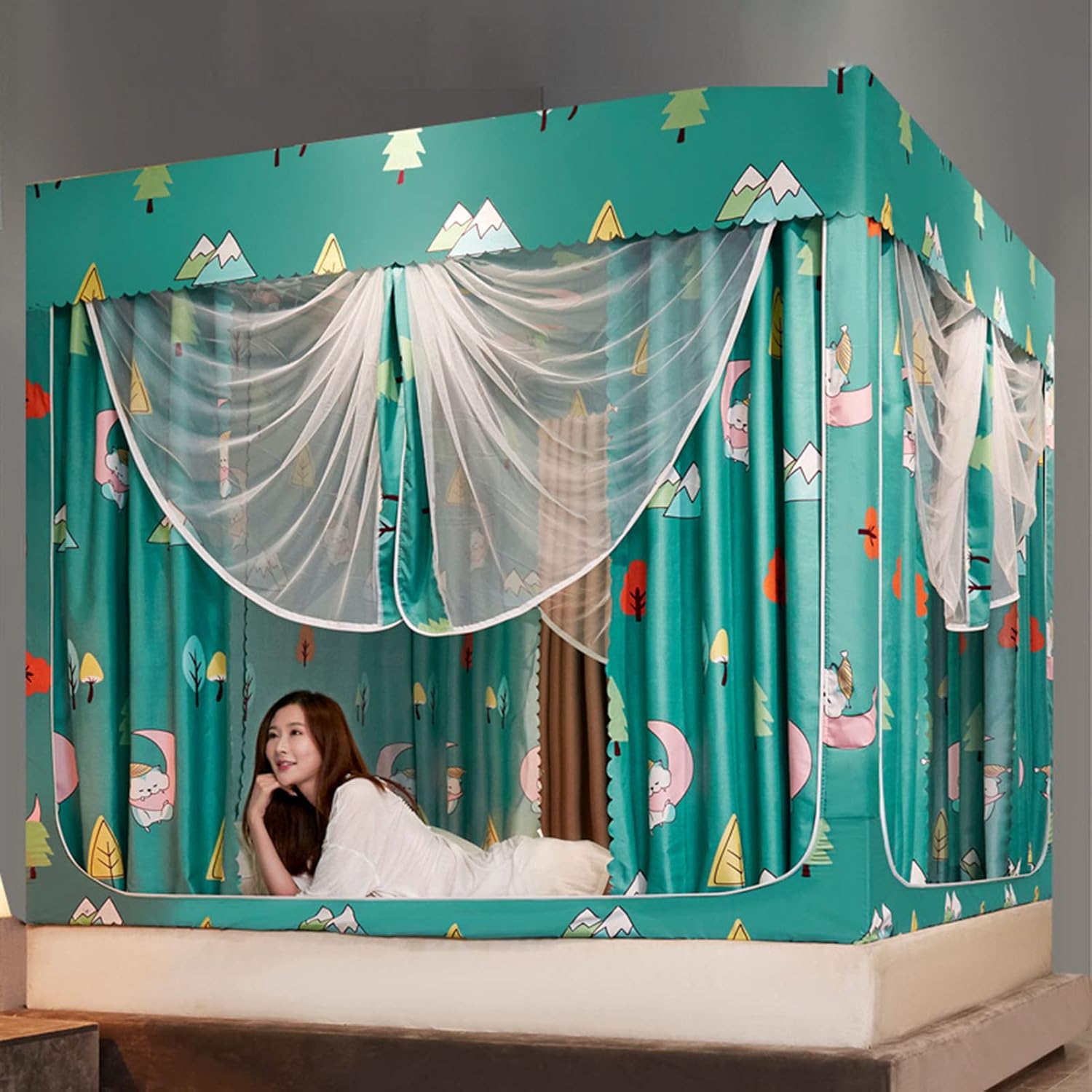 Generic Four Corner Post Princess Bed Canopy Curtains, Luxurious Bed Canopy for & Adults, Large Elegant Double Layer Bed Curtain Canopy Drapes, 1.2M