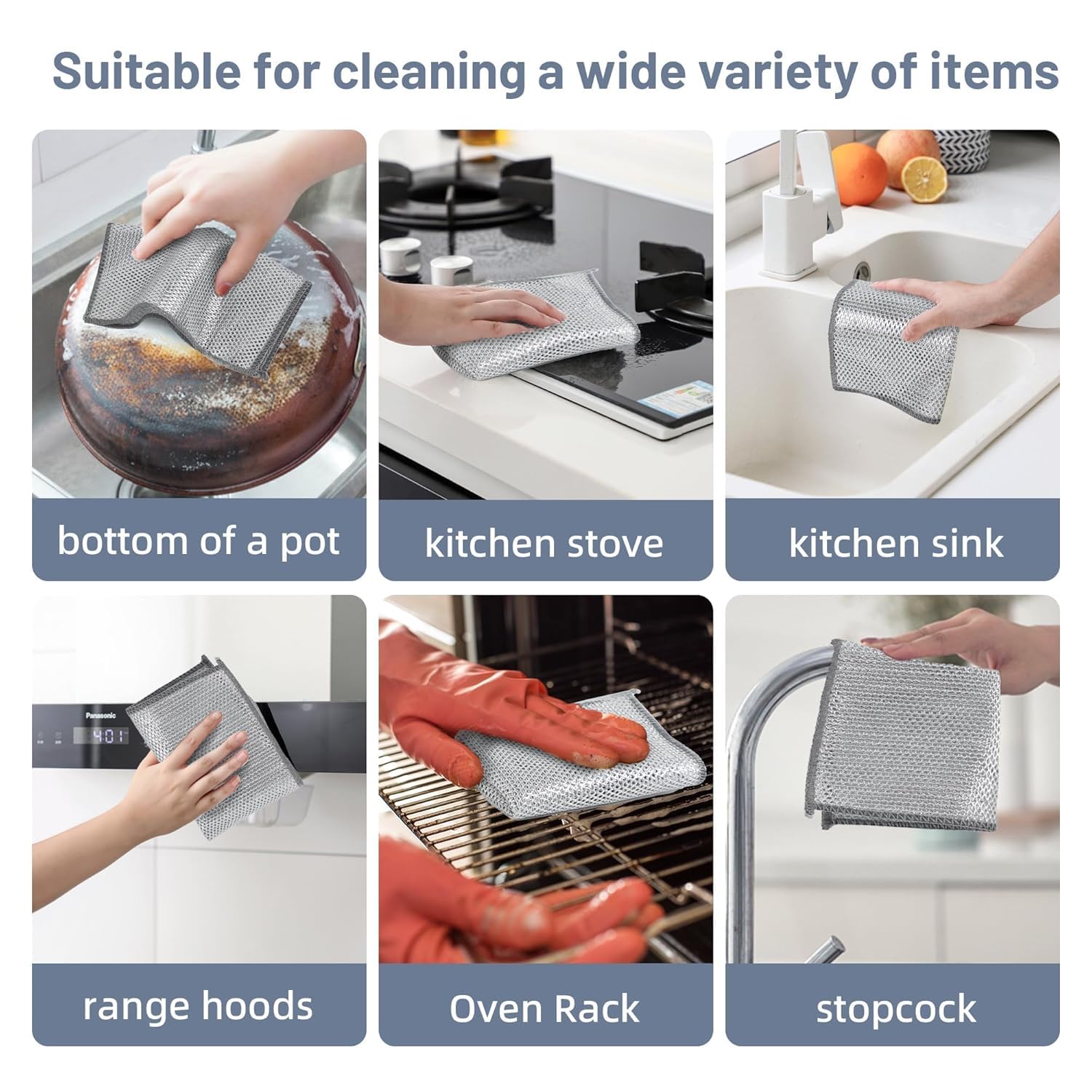 AYUS Dish Washing Cloths for Kitchen Dishes, Super Claning Dish Rags, Cleaning Cloths 8x8 Inches (Non-Scratch Wire Dish Cloth, 25, Count) 3