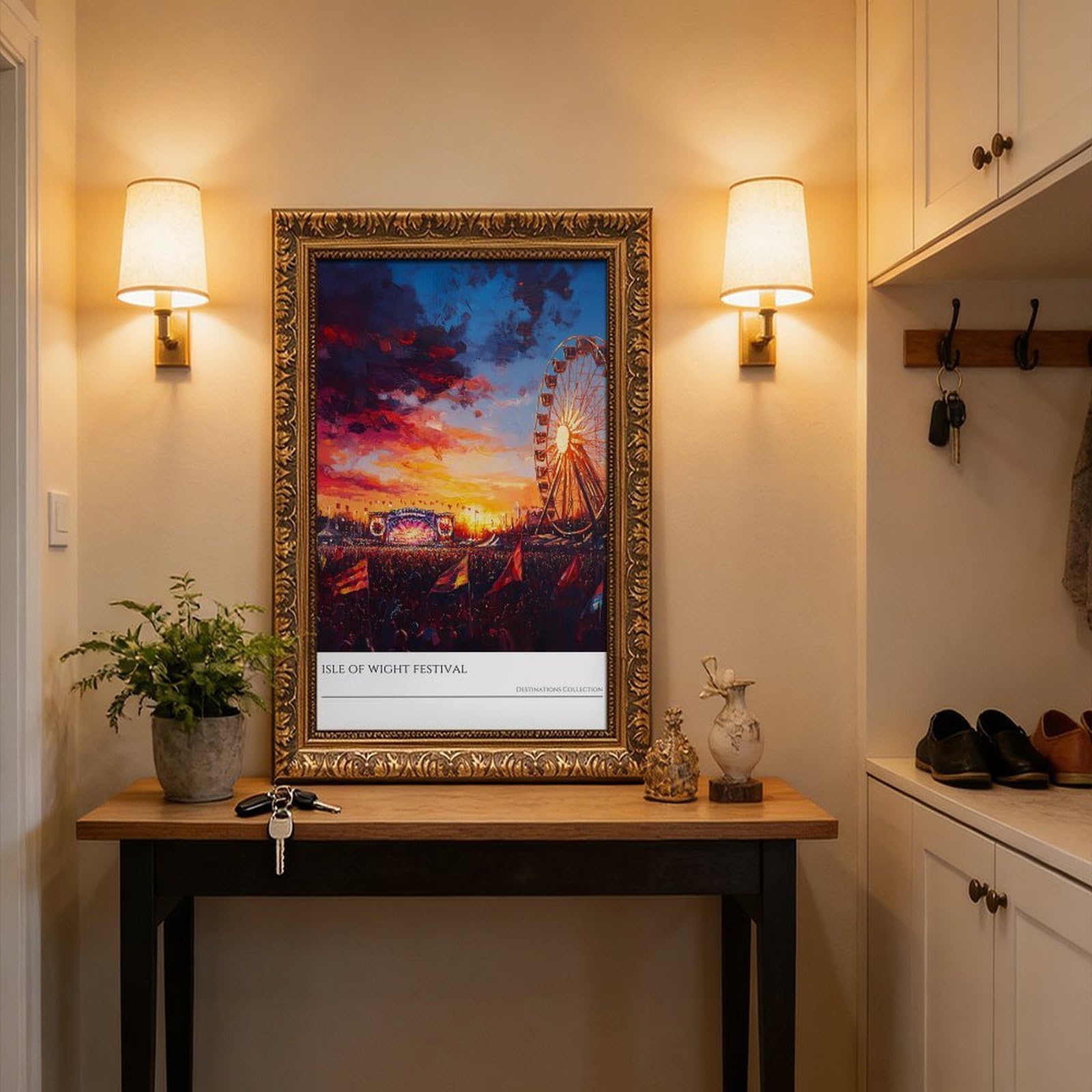 Mnyuein Isola di Wight Festival Tramonto Poster Musica Fest Stampa artistica su tela Poster Wall Art Decor Stampa Dipinti per soggiorno camera da letto Decorazione Retro Gold Frame 40,6 cm L x 61 cm W