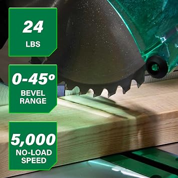 Metabo HPT 10-Inch Single Bevel Compound Miter Saw, 15-Amp Power Saw with Xact Cut Shadow Line, Precision Miter Angles, Single Bevel 0-45, 40T TCT Miter Saw Blade, Lightweight Design, C10FCG2