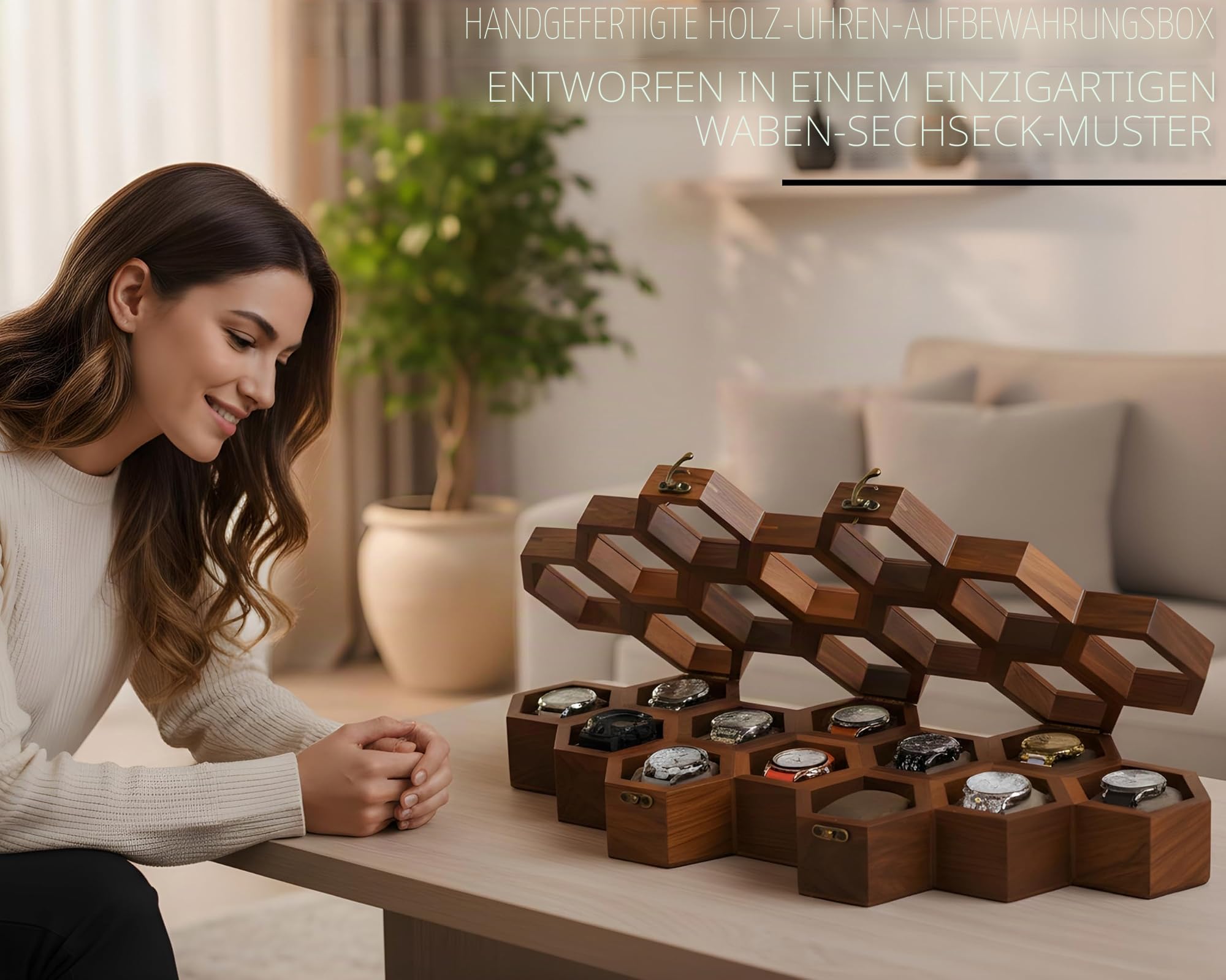 Royal Craft Expertise Premium-Uhren-Vitrine für 12 Uhren – einzigartiges Geburtstagsgeschenk für Männer – 12 Steckplätze indische Palisander Herren-Uhrenbox & Uhrengehäuse