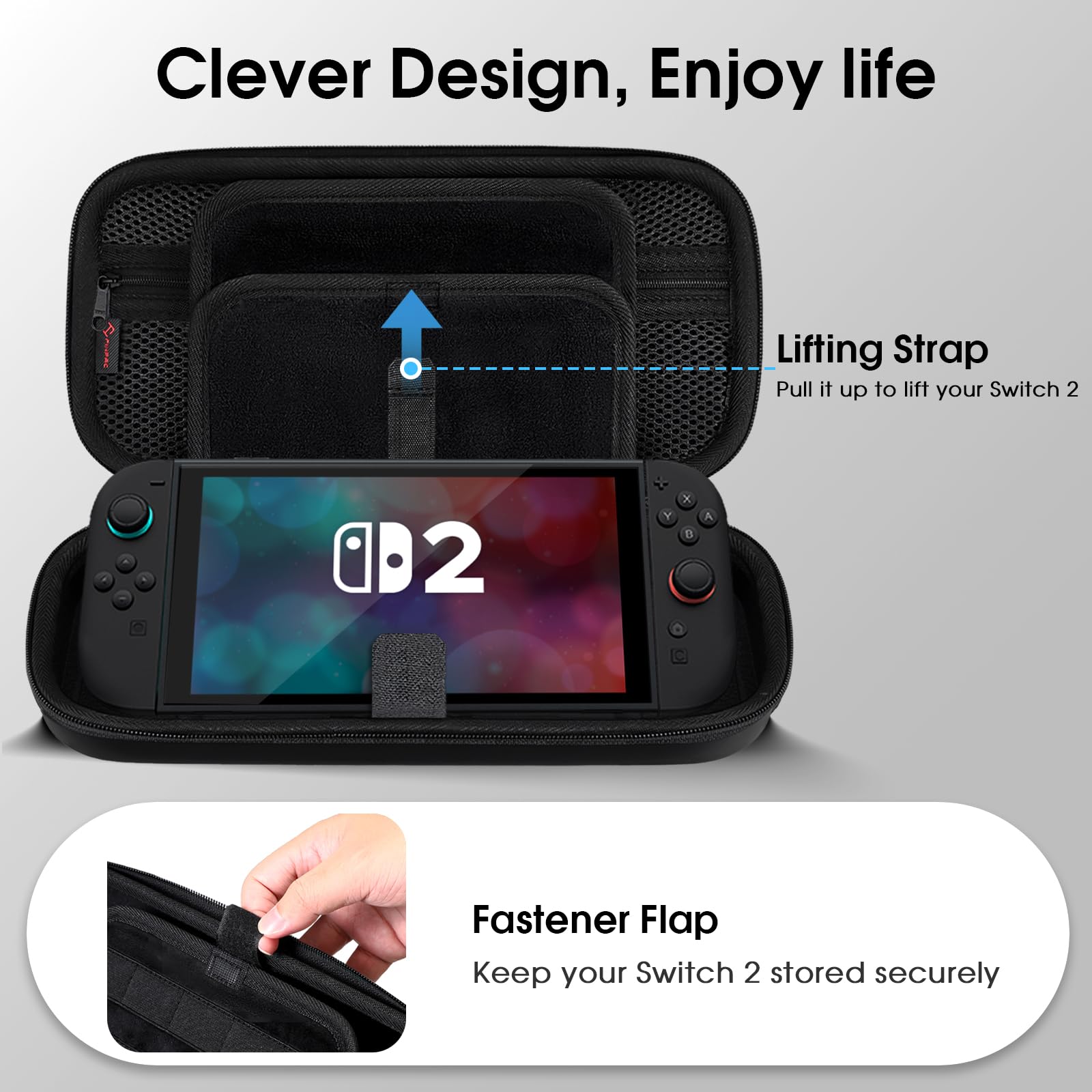 FINTIE Étui pour Nintendo Switch 2 (2025) + Verre Trempé (2 Pièces) - [Antichoc en EVA] Housse de Transport avec Emplacements Cartes de Jeu et Poche Intérieure pour Accessoires, Noir - 4
