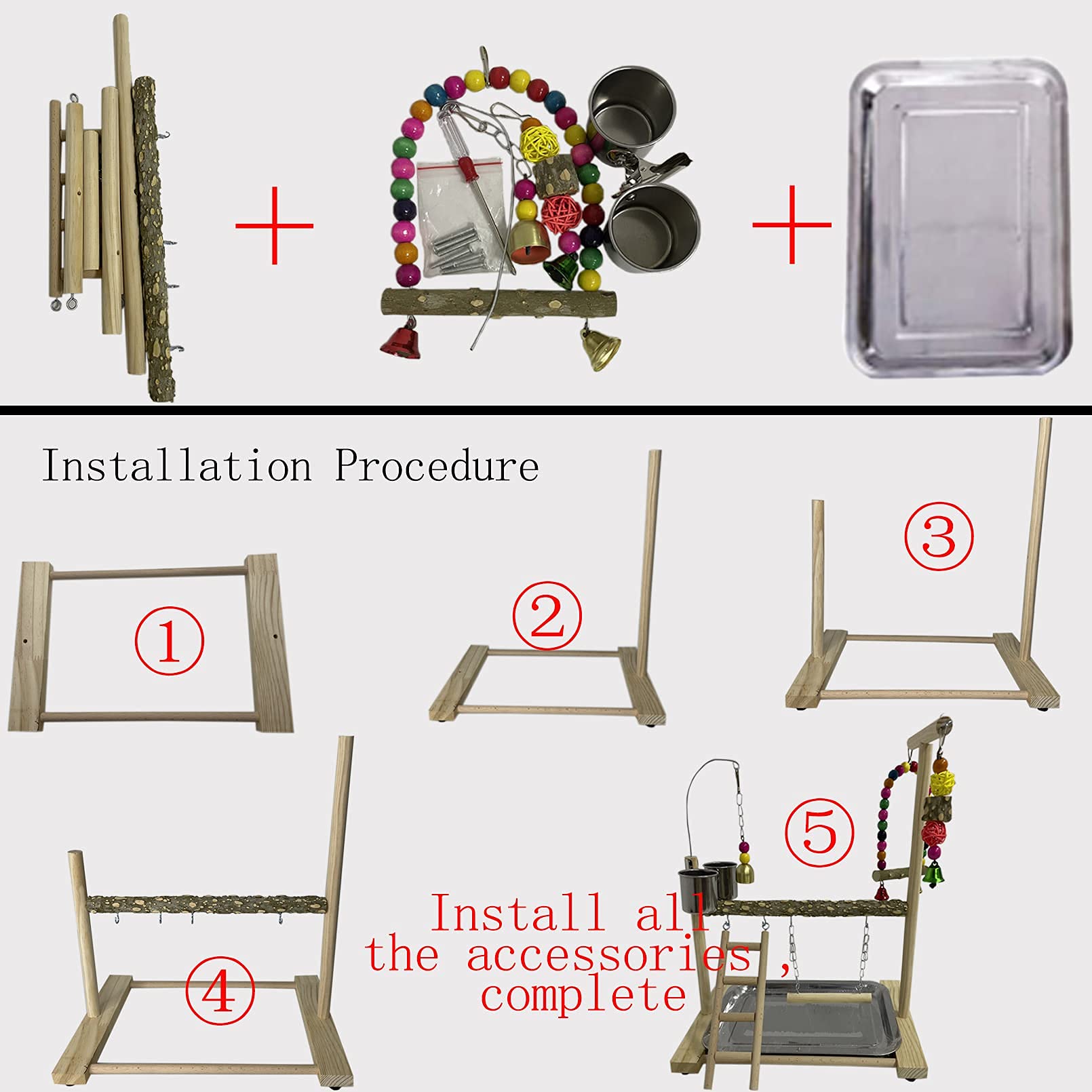 Tfwadmx Bird Playground Parrots Play Stand Birdcage Play Stand Play Gym Parakeet Ladders Exercise with Feeder Cups for Cockatoo Lovebirds SmallBirds Conure Cockatiel Cage Accessories Toy - image 7