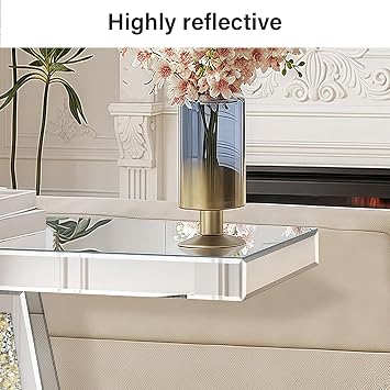Silver Mirrored Console Table with Crushed Diamond Inlay, 39.37 Long Narrow Hallway Table for Entryway Foyer, Modern Glass Sofa Tables for Living Room
