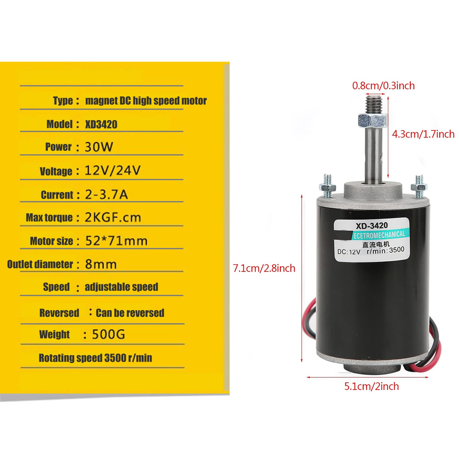 Xd-3420 30w Hu00f6ghastighets Cw/ccw Permanentmagnet DC-motor Fu00f6r Diy Xd-3420 30w Hu00f6ghastighets Cw/ccw Permanentmagnet DC-motor Fu00f6r Diy