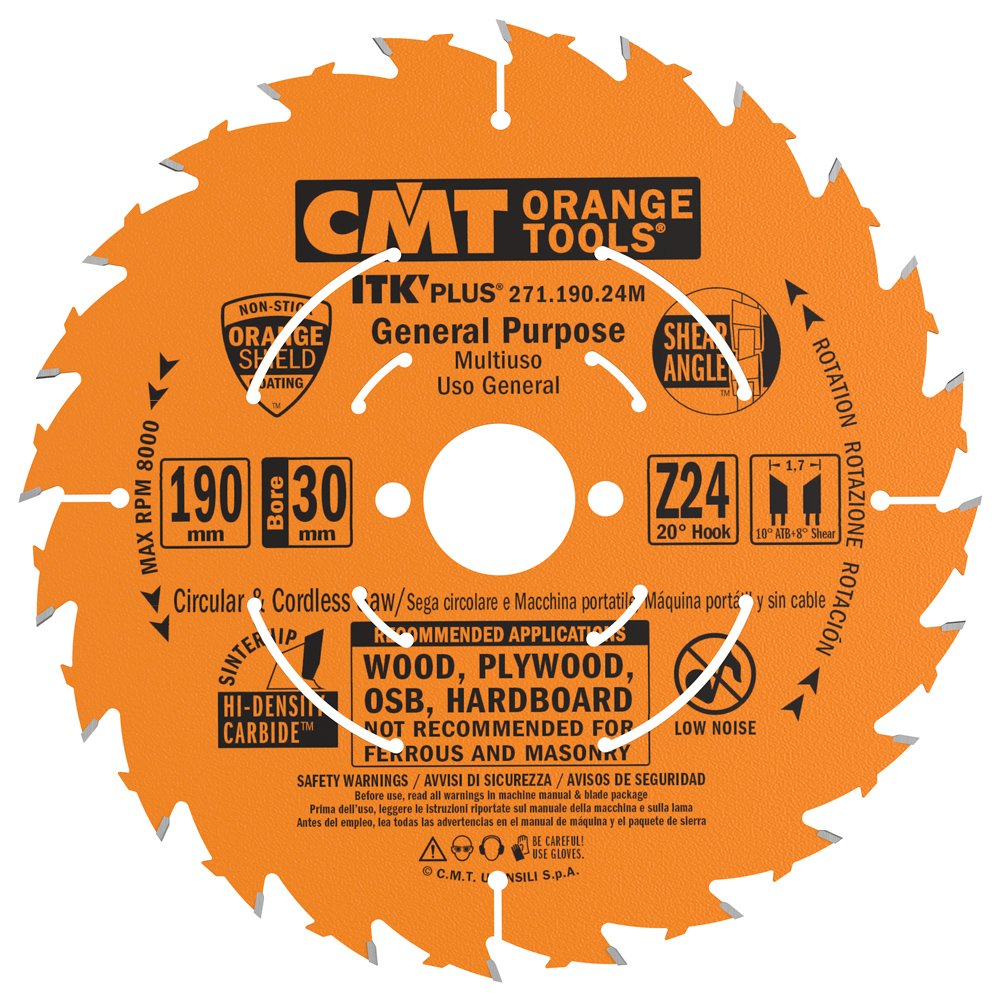 CMT Plus 271.190.24M Rip And Crosscut Wood Saw Blade 190 x 30B x 24T