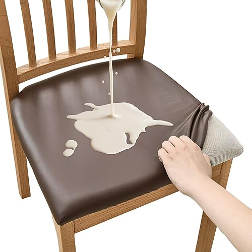 HAOYONG Juego de 6 fundas de asiento para silla, fundas impermeables de poliuretano para sillas de comedor, fundas de cojín impermeables para sillas